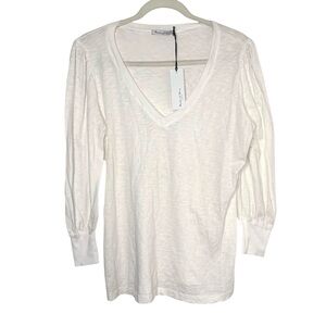 NWT Michael Stars OS Cream/White V-Nevk Puff Sleeve Nellie Supima Cotton T-Shirt